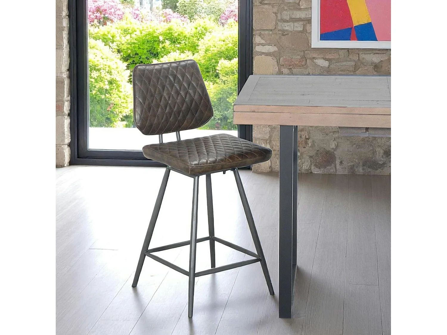 Chaise de bar industrielle marron SALERNE