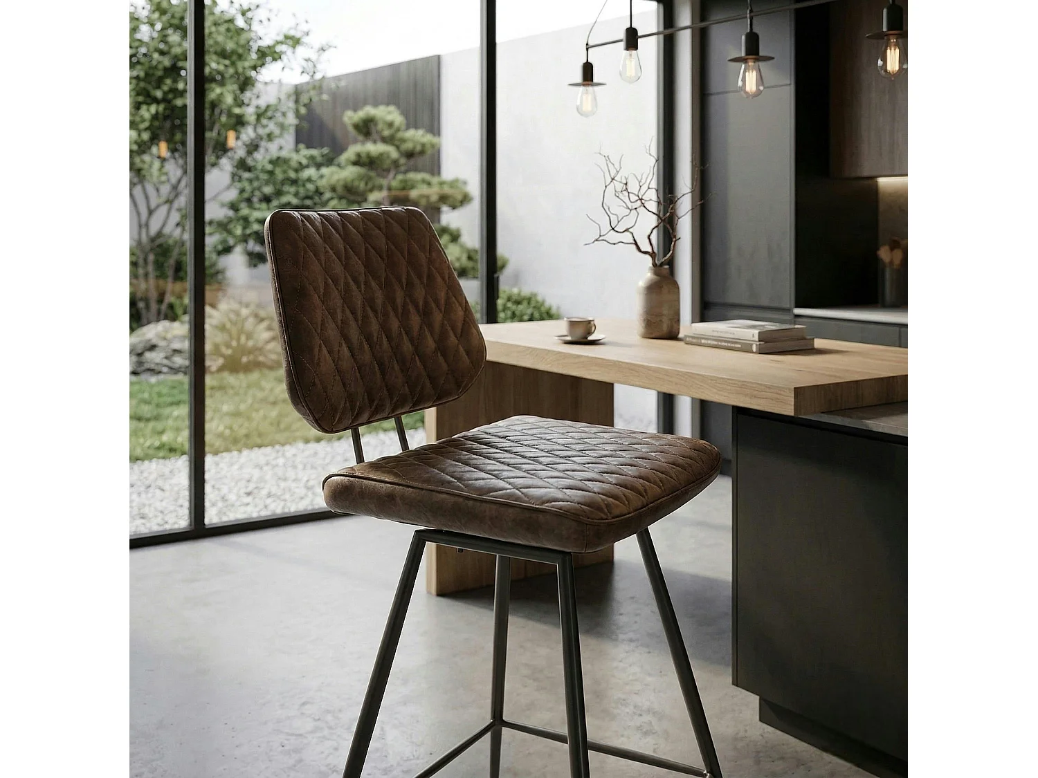 Chaise de bar industrielle marron SALERNE