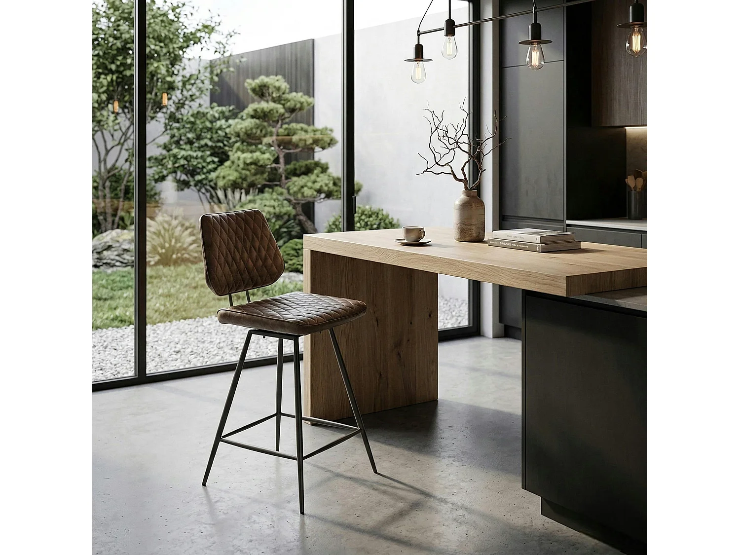 Chaise de bar industrielle marron SALERNE