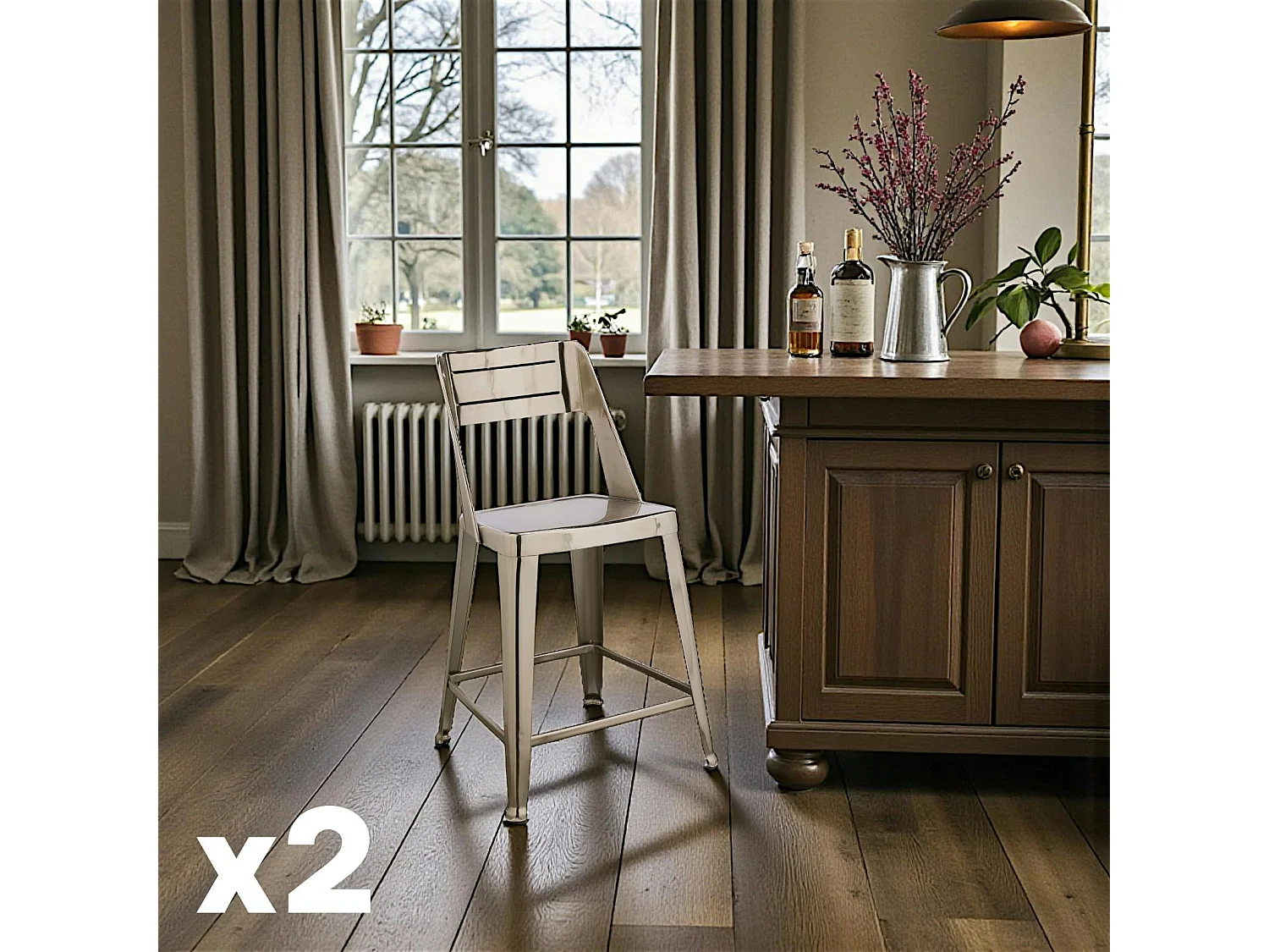 Chaise de bar design chrome (lot de 2) HELSINKI