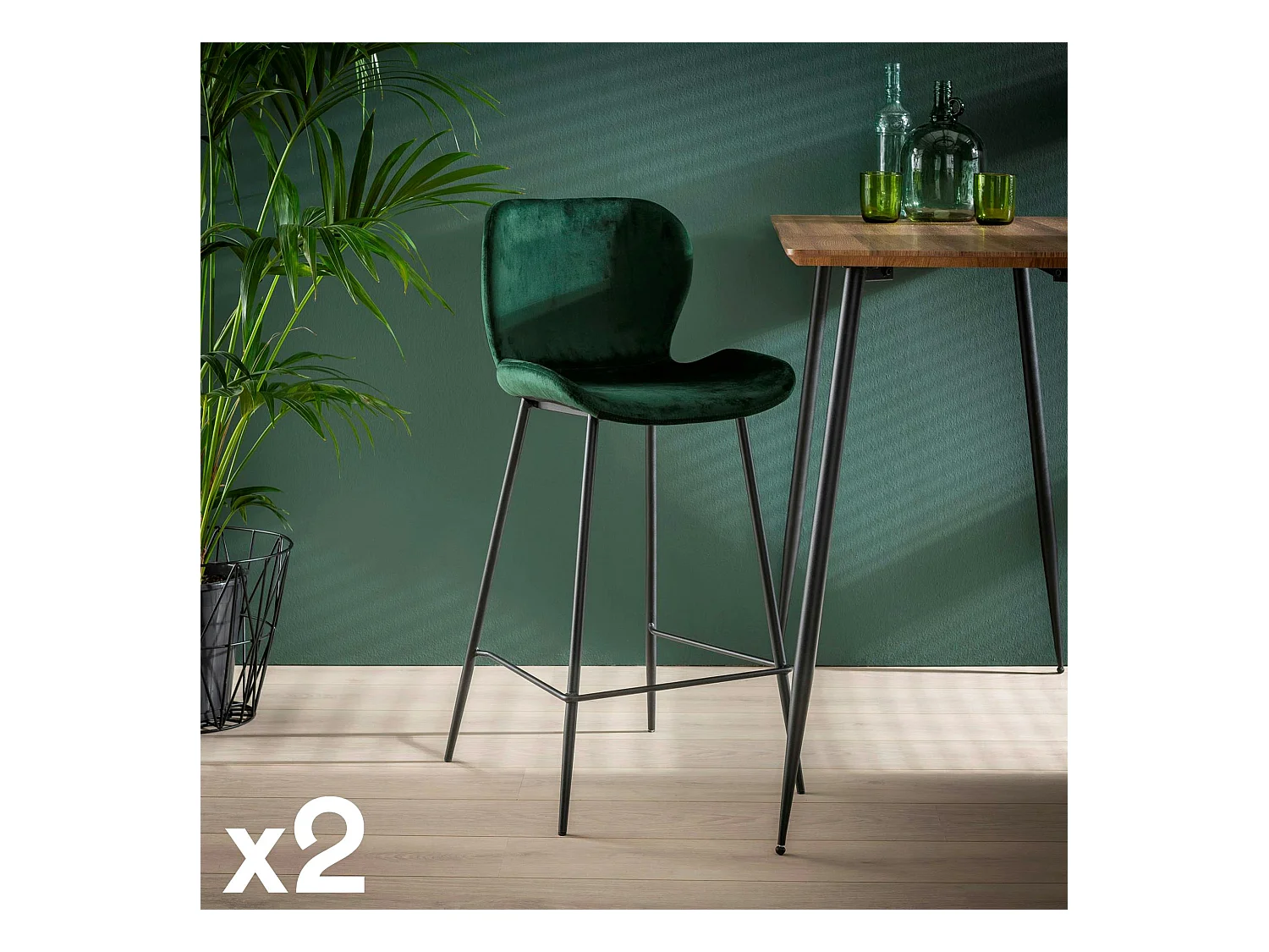 Chaise de bar en velours vert MELBOURNE (lot de 2)