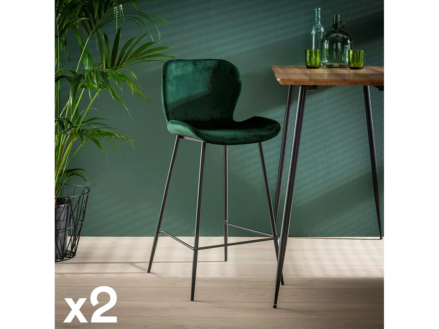 Chaise de bar en velours vert MELBOURNE (lot de 2)