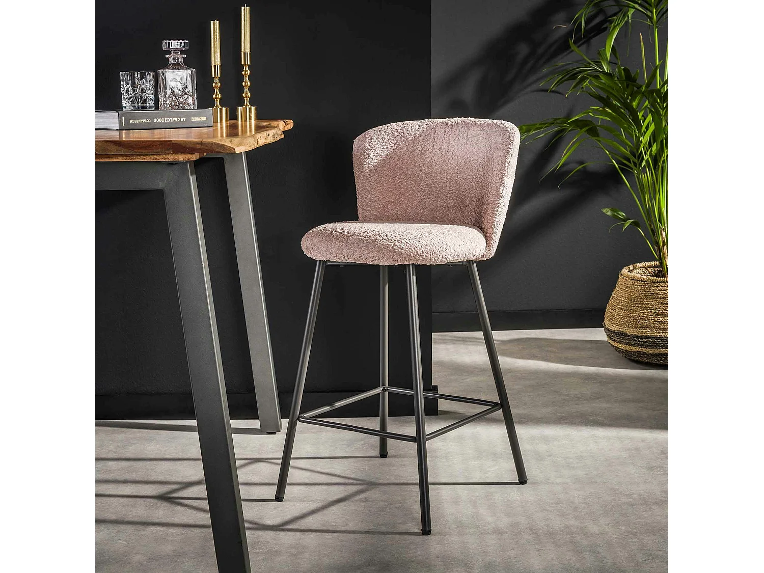 Tabouret de bar rose en tissu bouclette (lot de 2) GALWAY