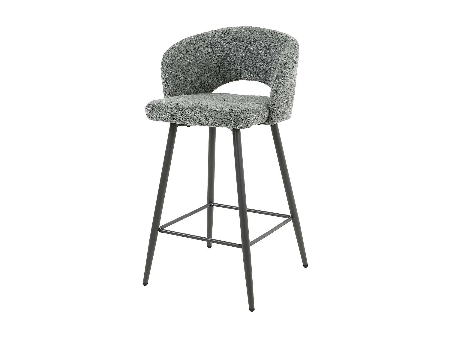 Tabouret de bar en tissu bouclette gris avec dossier ouvert (lot de 2) GALWAY