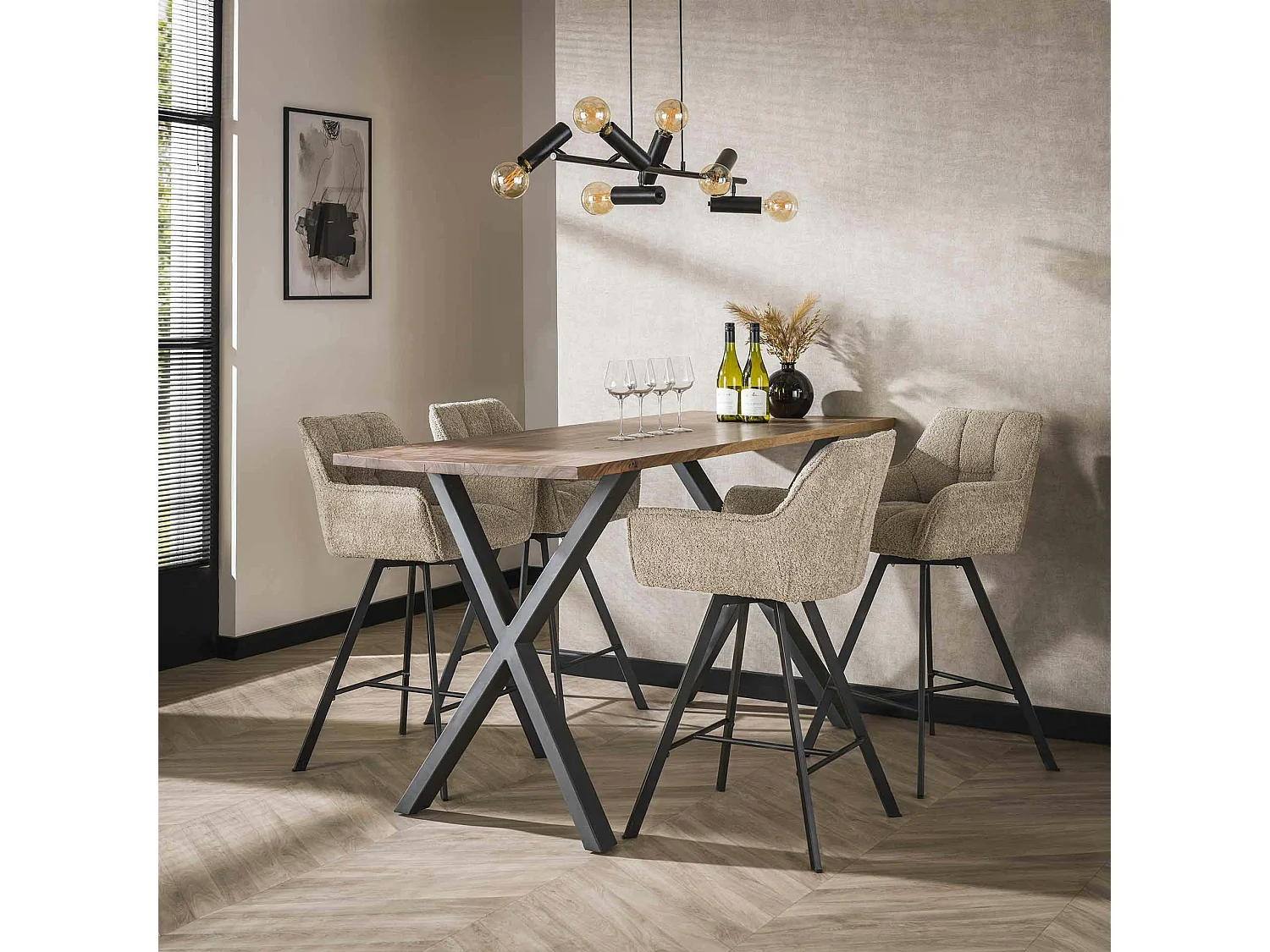 Chaise de bar confortable en bouclette sable avec fonction pivotante (lot de 2) MELBOURNE