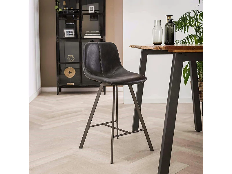 Chaise de bar anthracite coutures apparentes pieds étoile HELSINKI