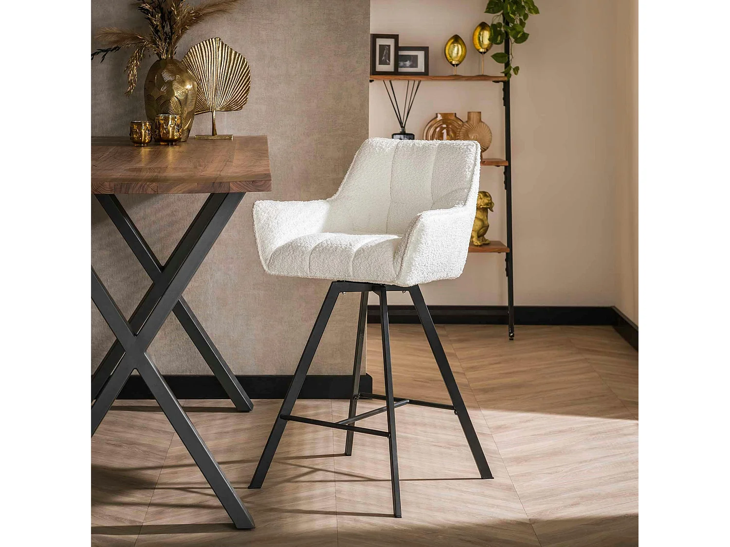 Chaise de bar confortable en bouclette blanche avec fonction pivotante (lot de 2) MELBOURNE