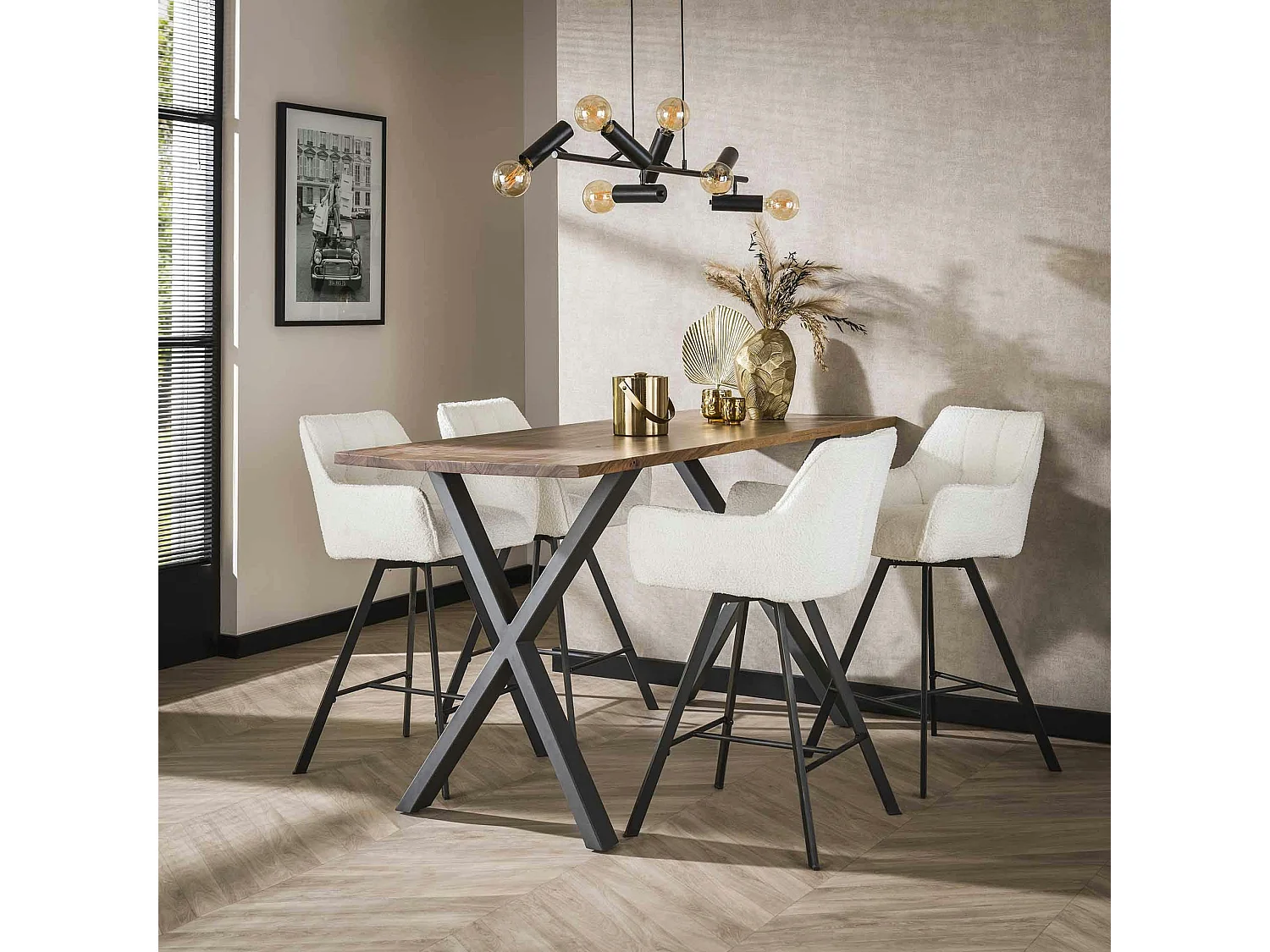 Chaise de bar confortable en bouclette blanche avec fonction pivotante (lot de 2) MELBOURNE