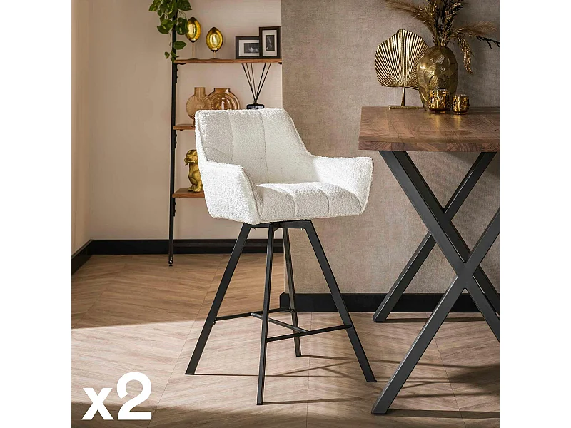 Chaise de bar confortable en bouclette blanche avec fonction pivotante (lot de 2) MELBOURNE