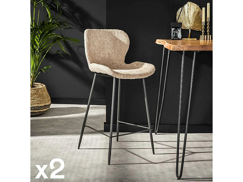 Tabouret de bar beige en bouclette (lot de 2) MELBOURNE