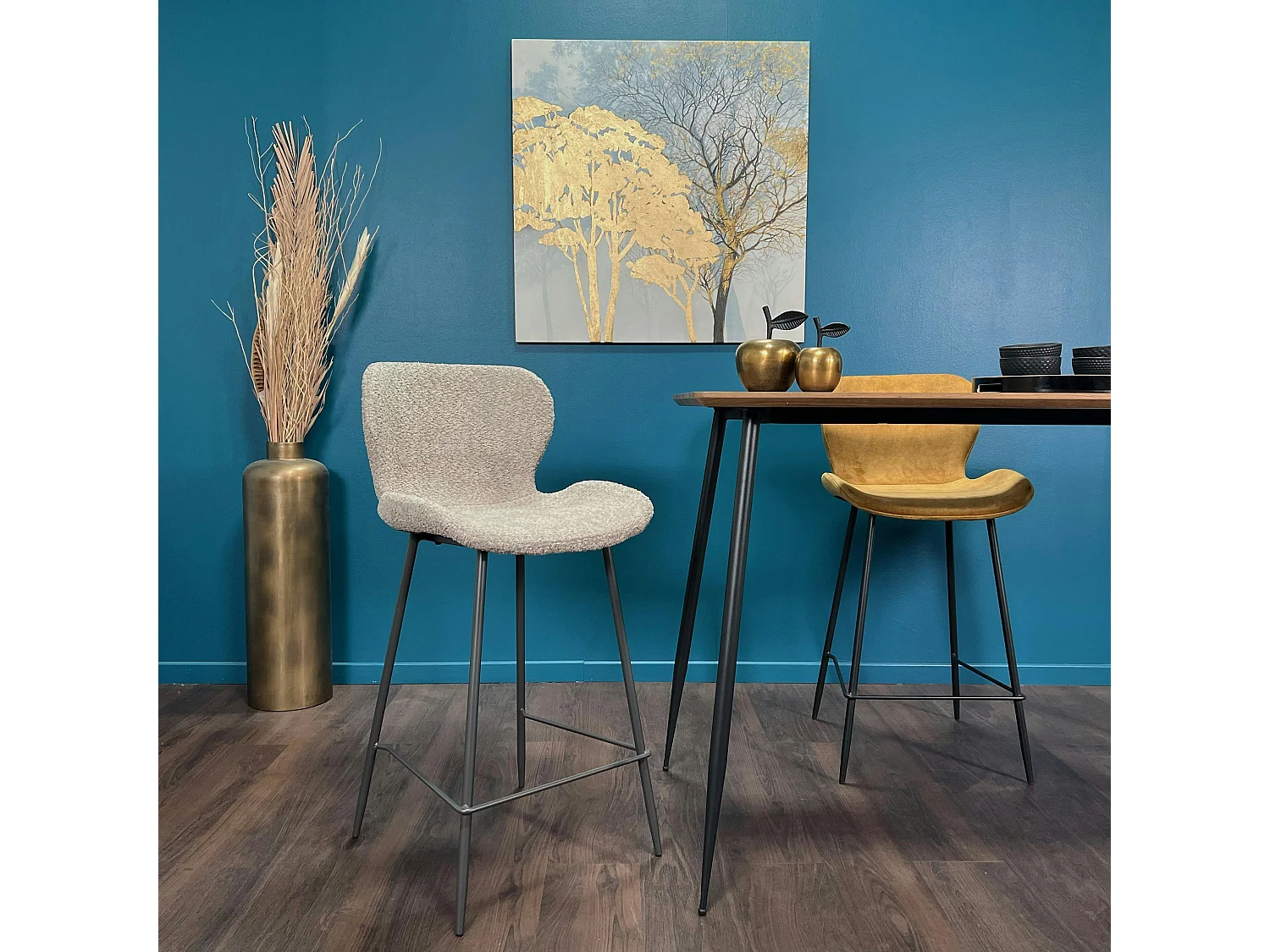 Tabouret de bar beige en bouclette (lot de 2) MELBOURNE