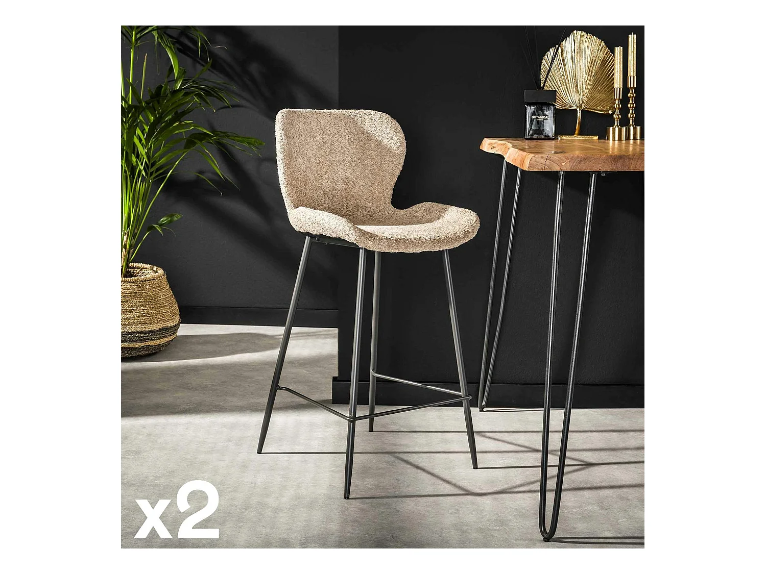Tabouret de bar beige en bouclette (lot de 2) MELBOURNE