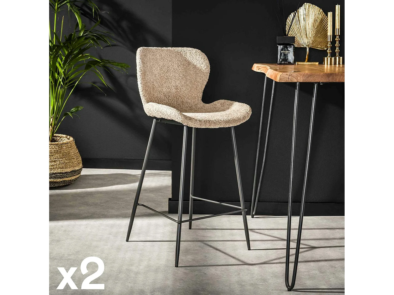 Tabouret de bar beige en bouclette (lot de 2) MELBOURNE