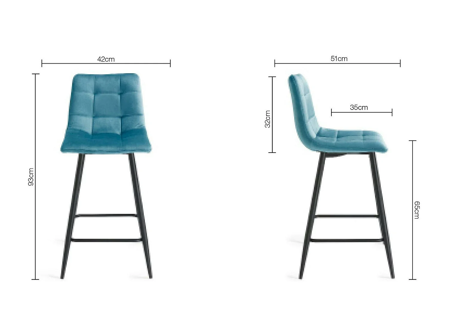 Chaise de bar en velours bleu motif carreaux (lot de 2) ALTA