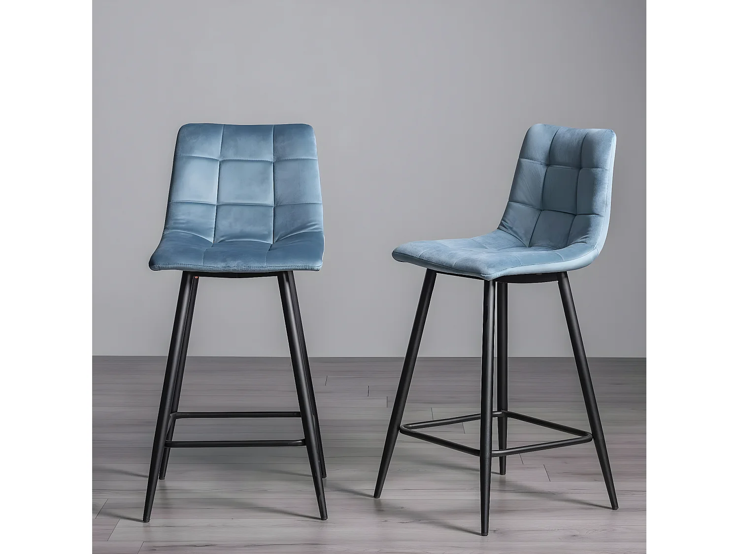 Chaise de bar en velours bleu motif carreaux (lot de 2) ALTA