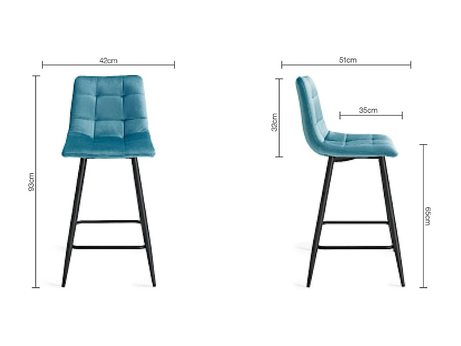 Chaise de bar en velours bleu motif carreaux (lot de 2) ALTA