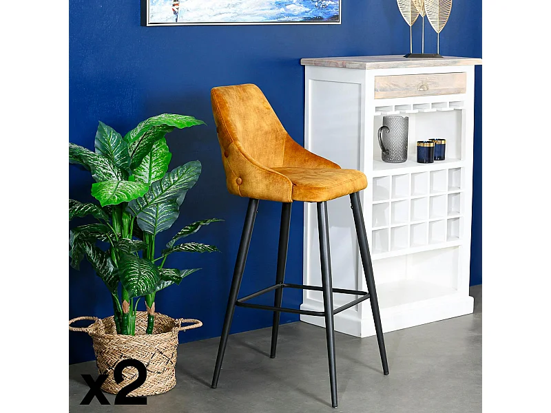 Chaise de bar velours ocre (lot de 2) MALMOE
