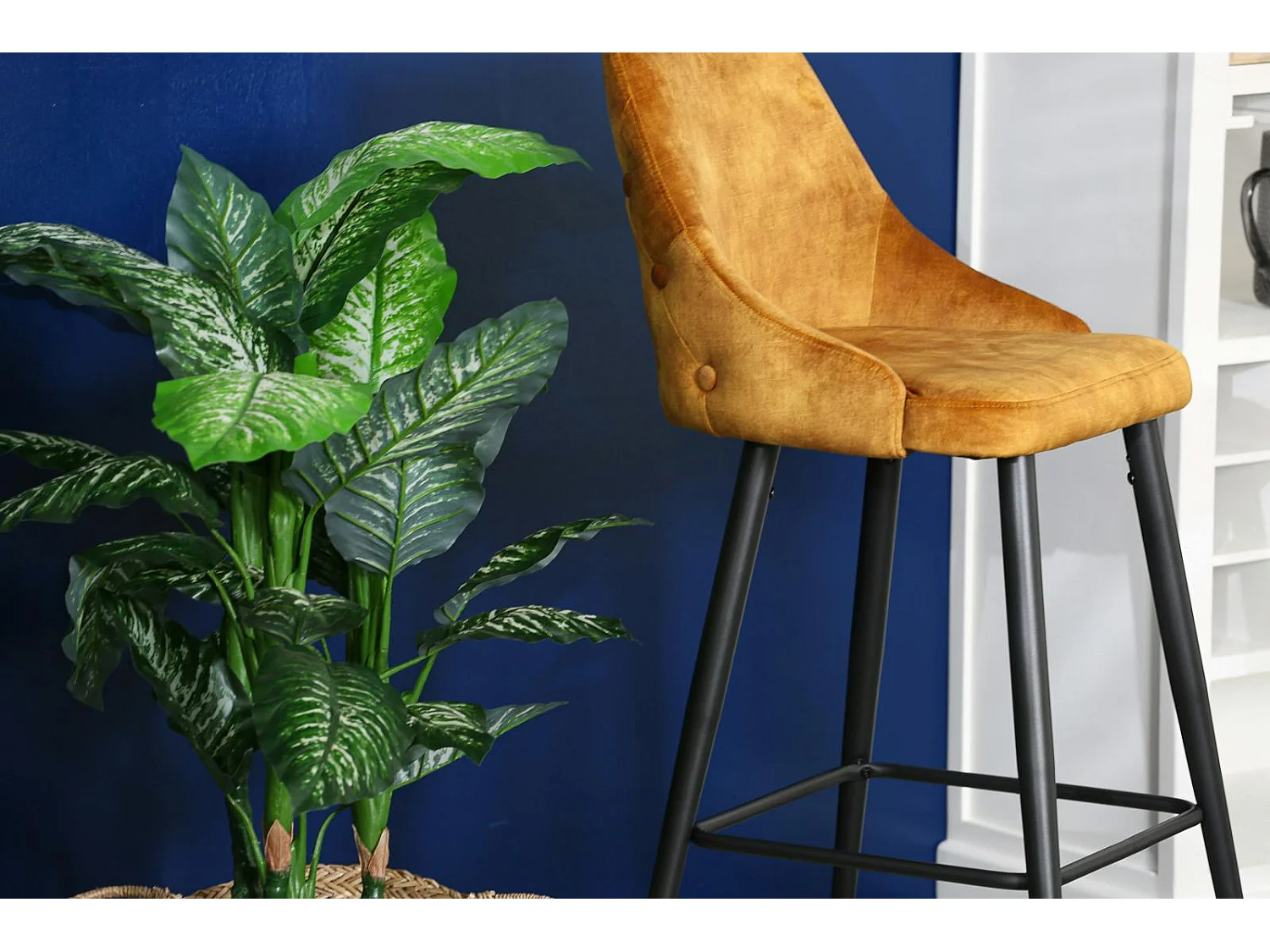 Chaise de bar velours ocre (lot de 2) MALMOE