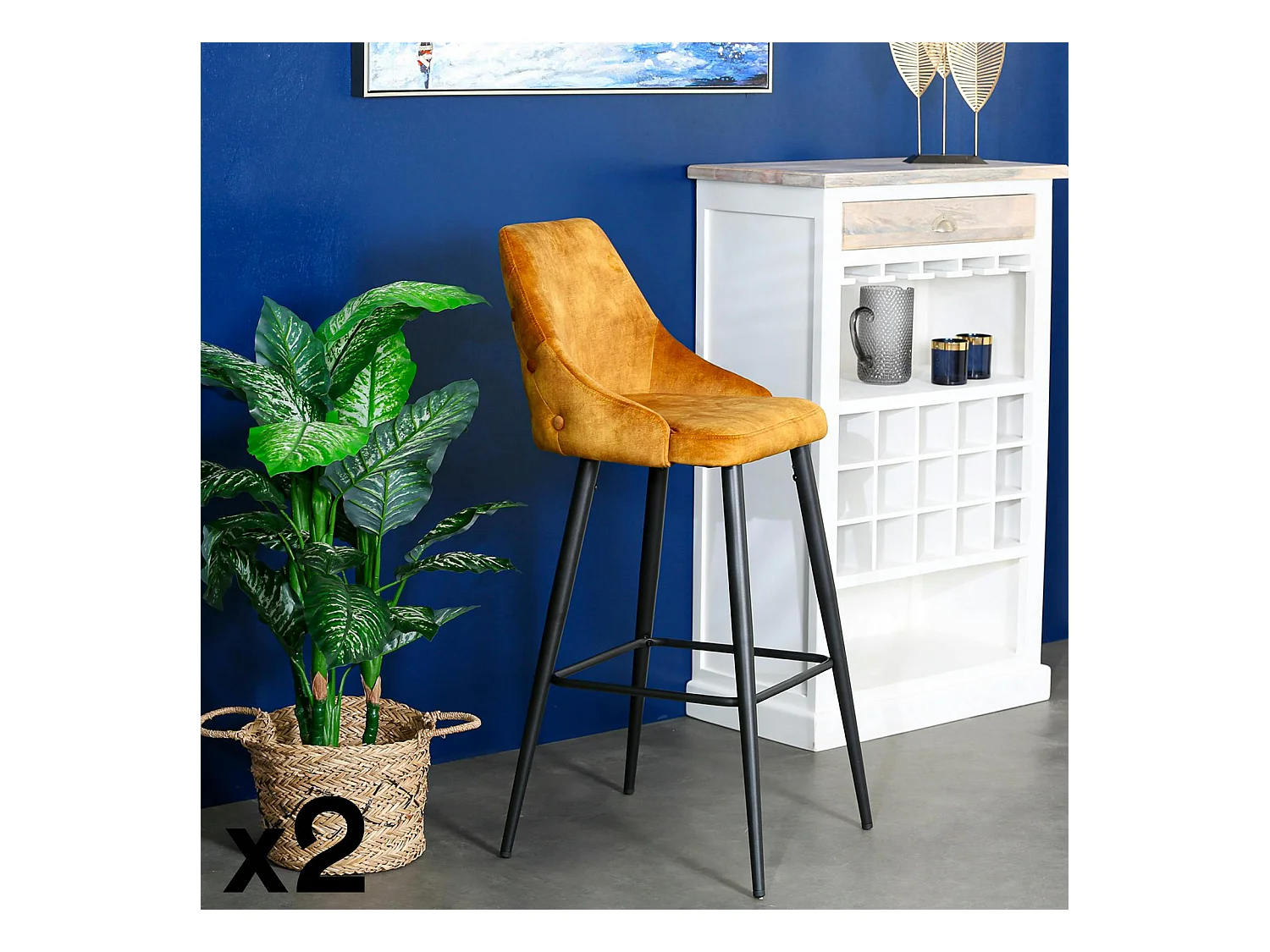 Chaise de bar velours ocre (lot de 2) MALMOE