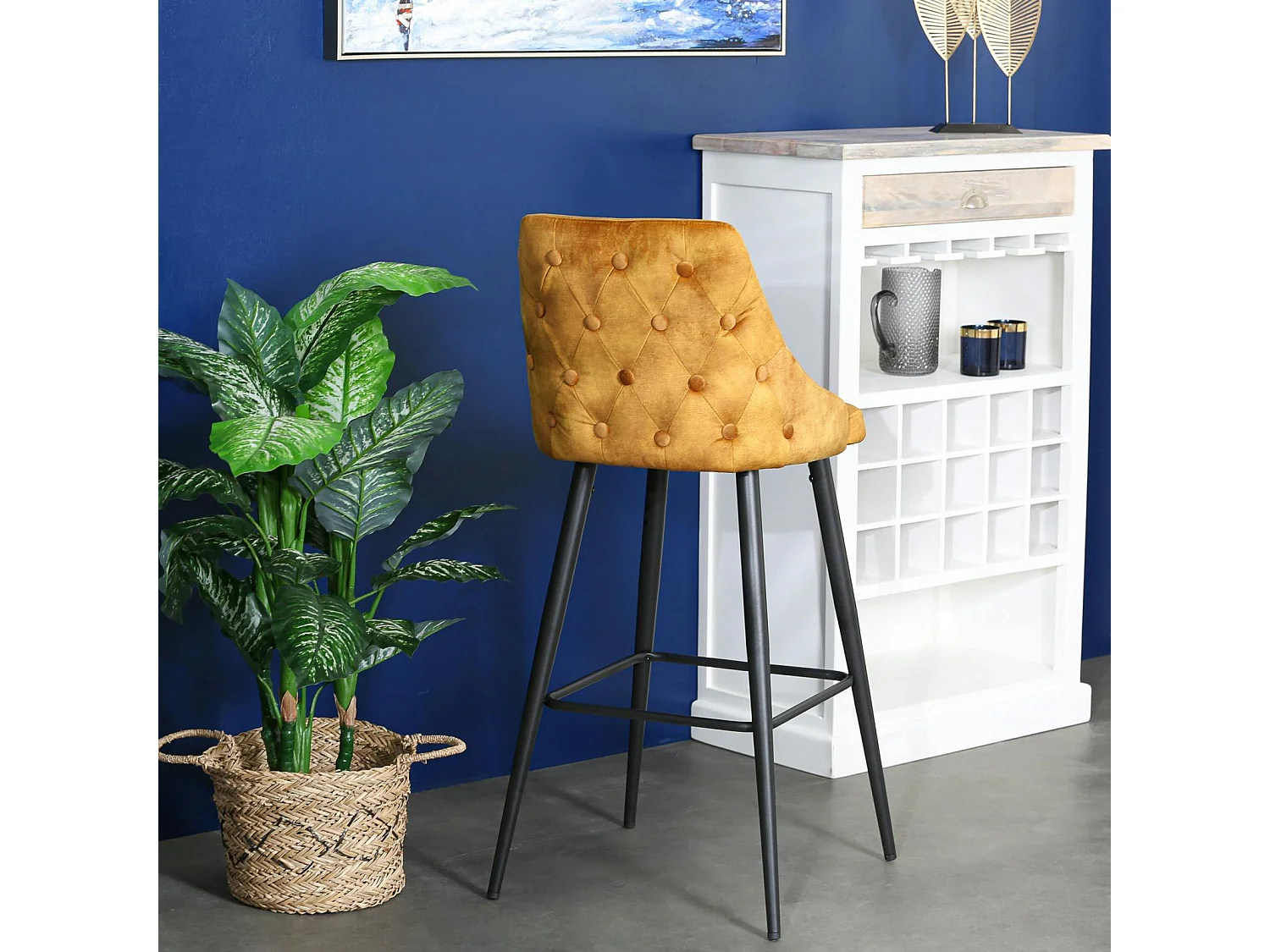 Chaise de bar velours ocre (lot de 2) MALMOE