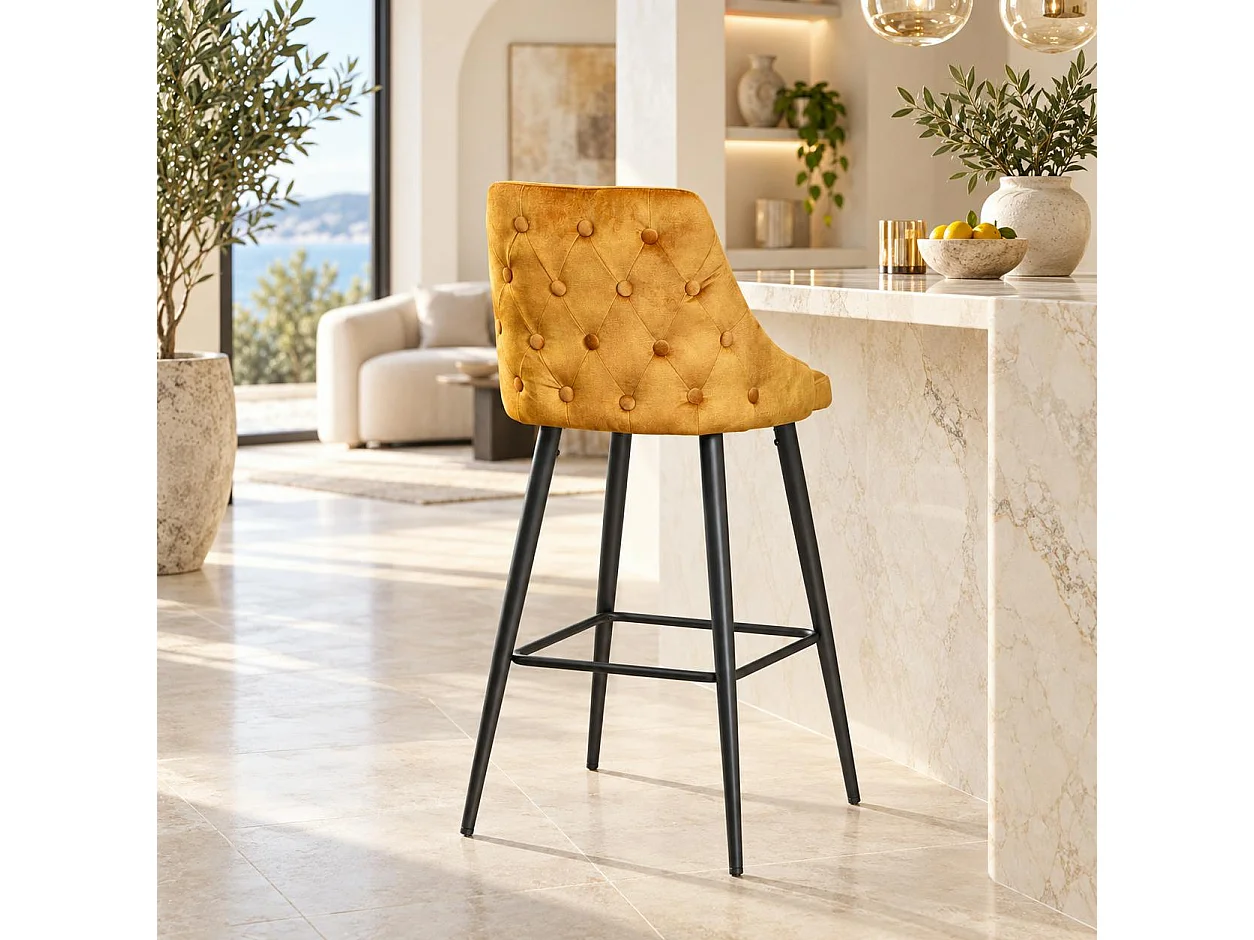 Chaise de bar velours ocre (lot de 2) MALMOE