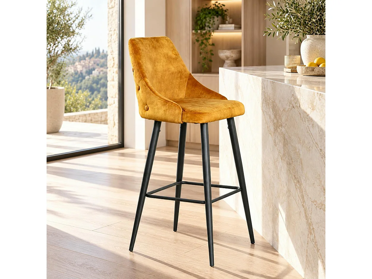 Chaise de bar velours ocre (lot de 2) MALMOE