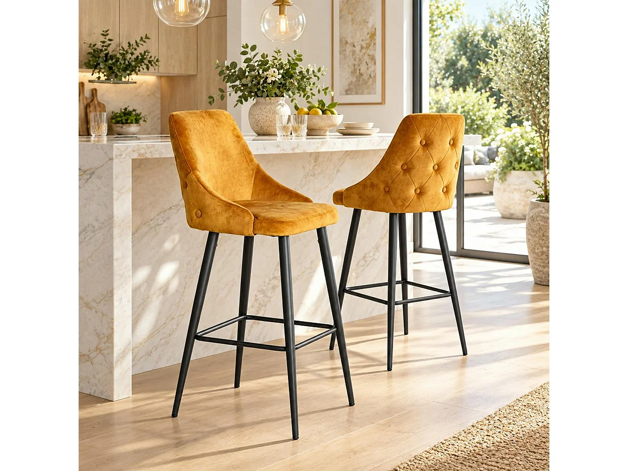 Chaise de bar velours ocre (lot de 2) MALMOE