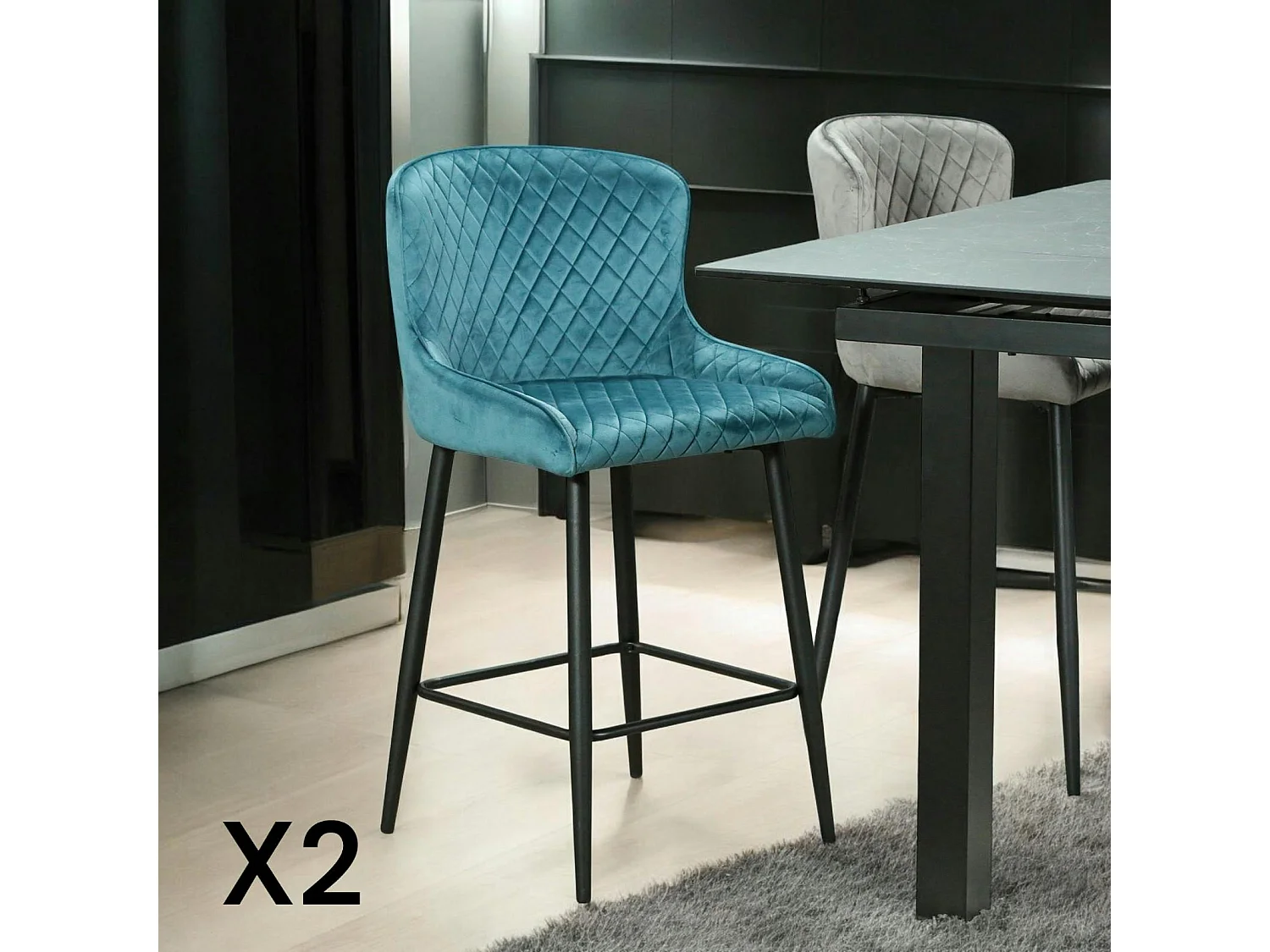 Chaise de bar en velours bleu (lot de 2) ARLINGTON