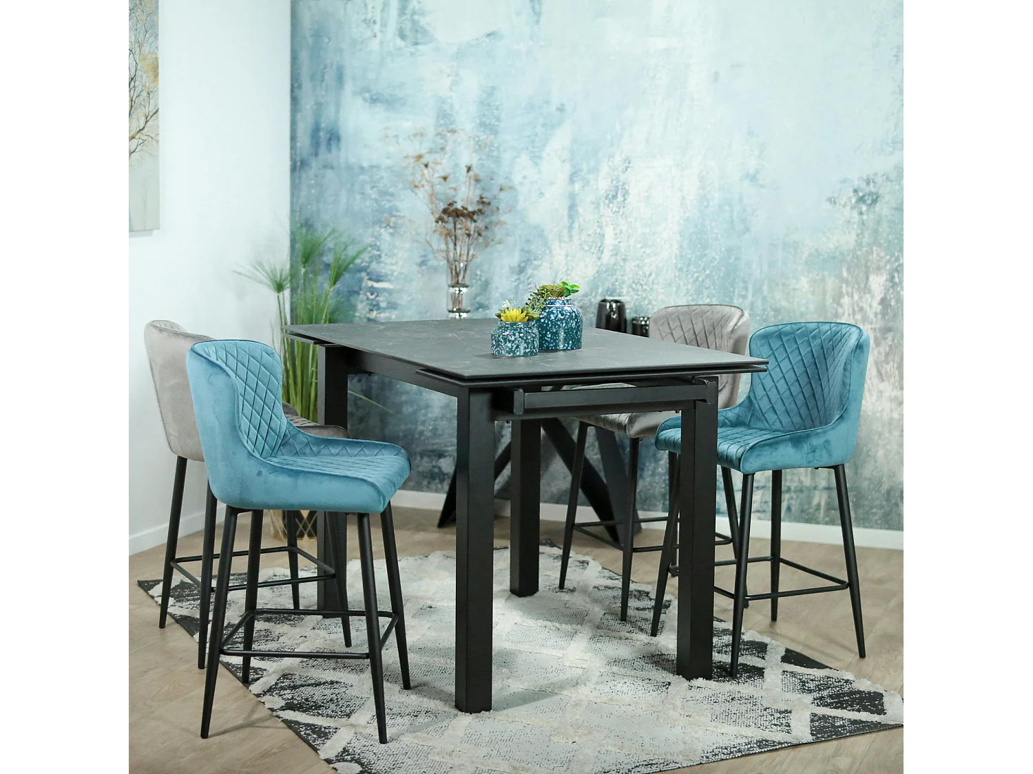 Chaise de bar en velours bleu (lot de 2) ARLINGTON