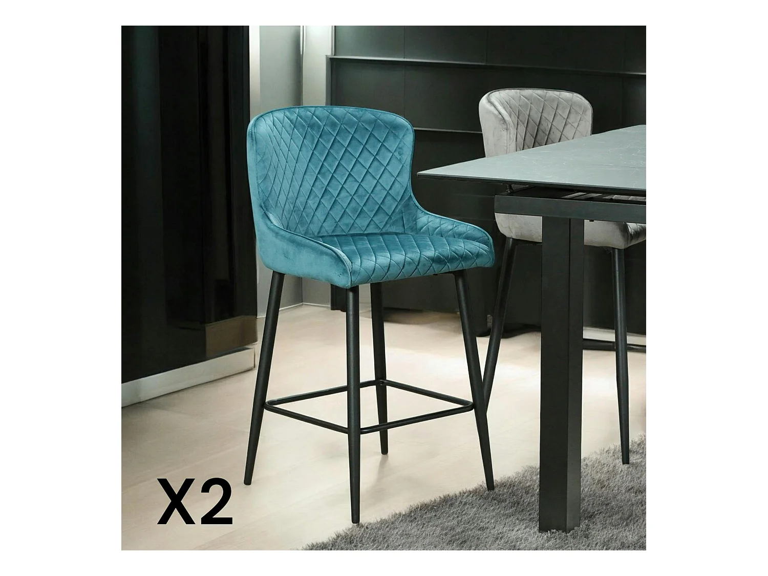 Chaise de bar en velours bleu (lot de 2) ARLINGTON
