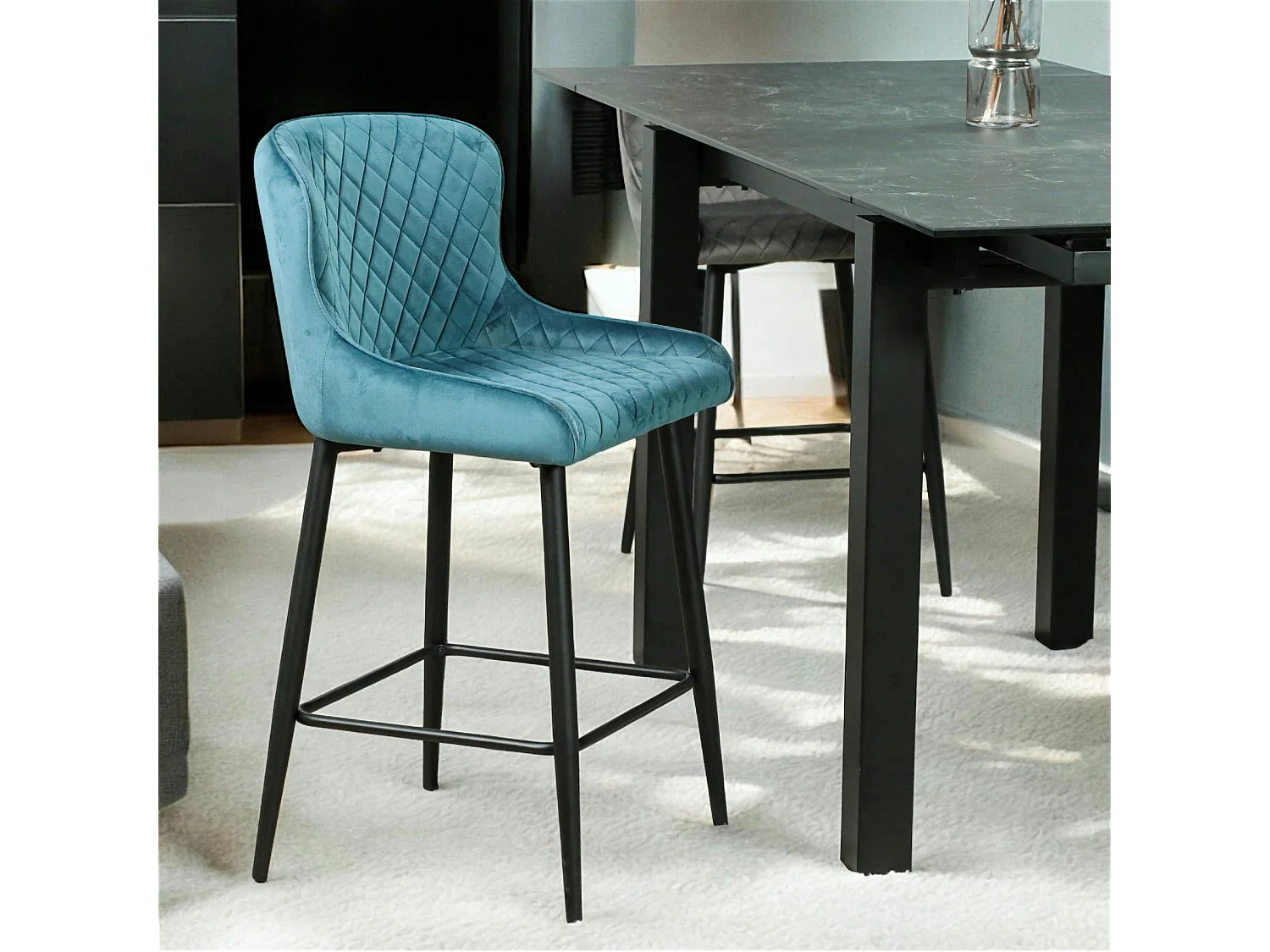 Chaise de bar en velours bleu (lot de 2) ARLINGTON