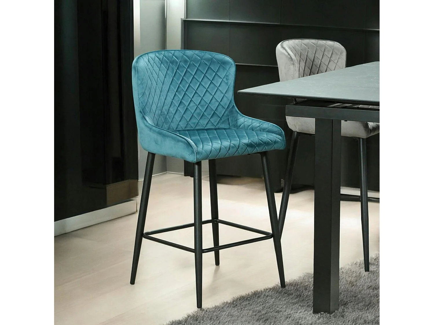 Chaise de bar en velours bleu (lot de 2) ARLINGTON