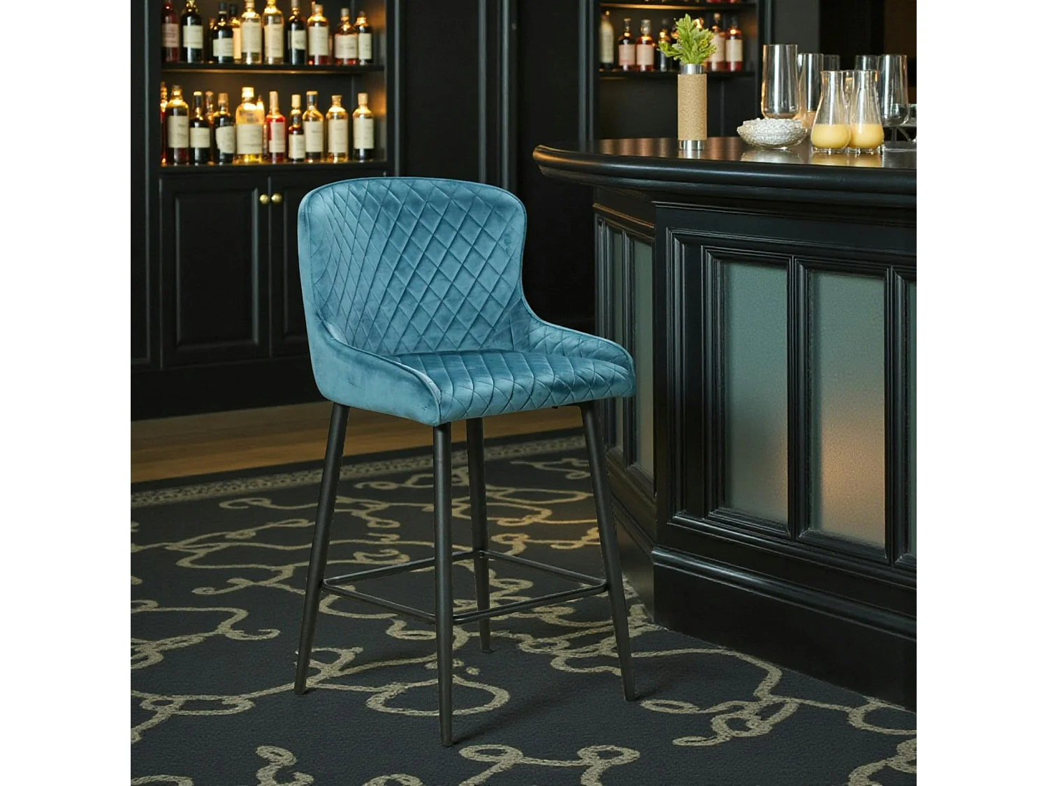 Chaise de bar en velours bleu (lot de 2) ARLINGTON