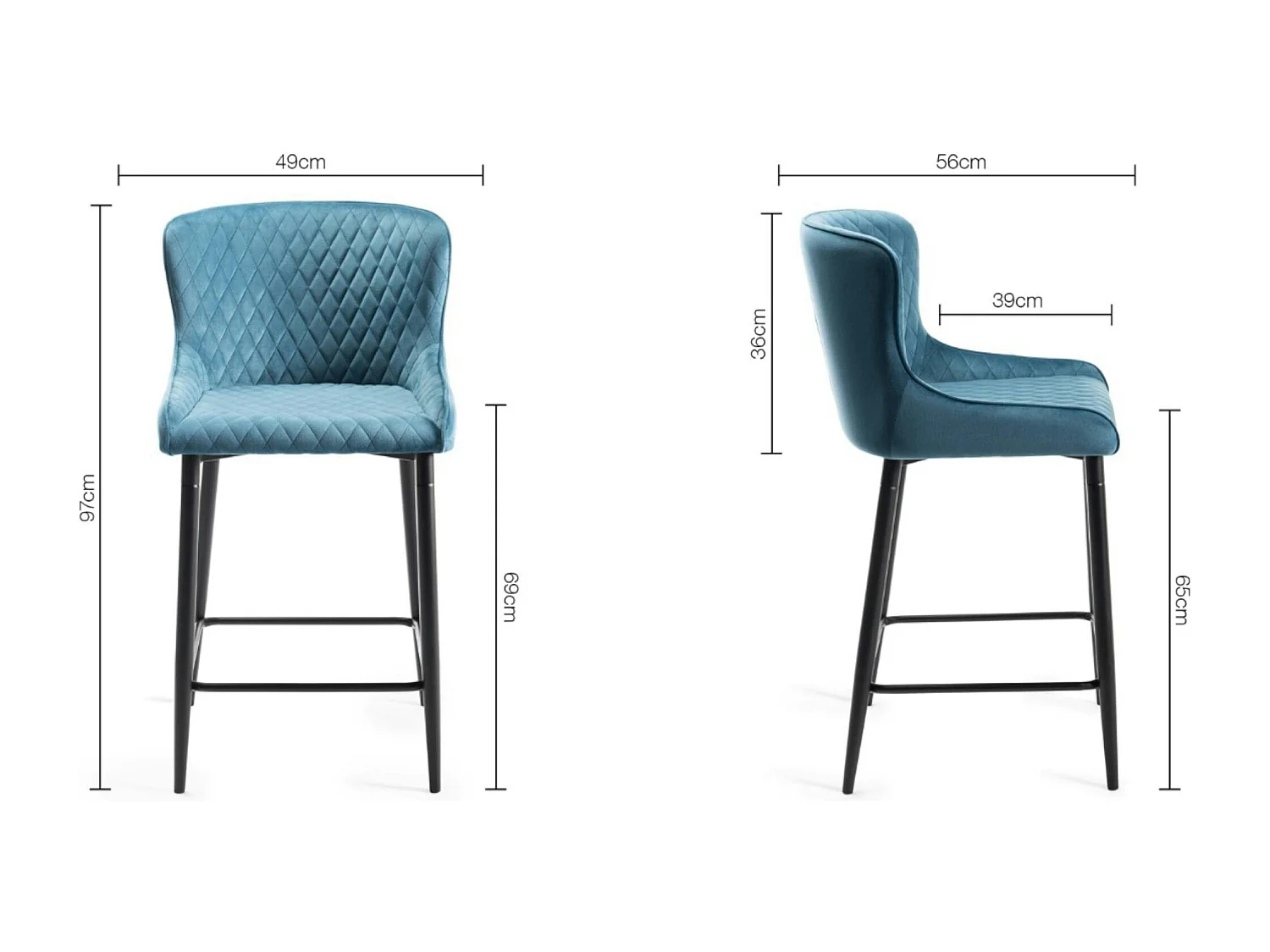 Chaise de bar en velours bleu (lot de 2) ARLINGTON