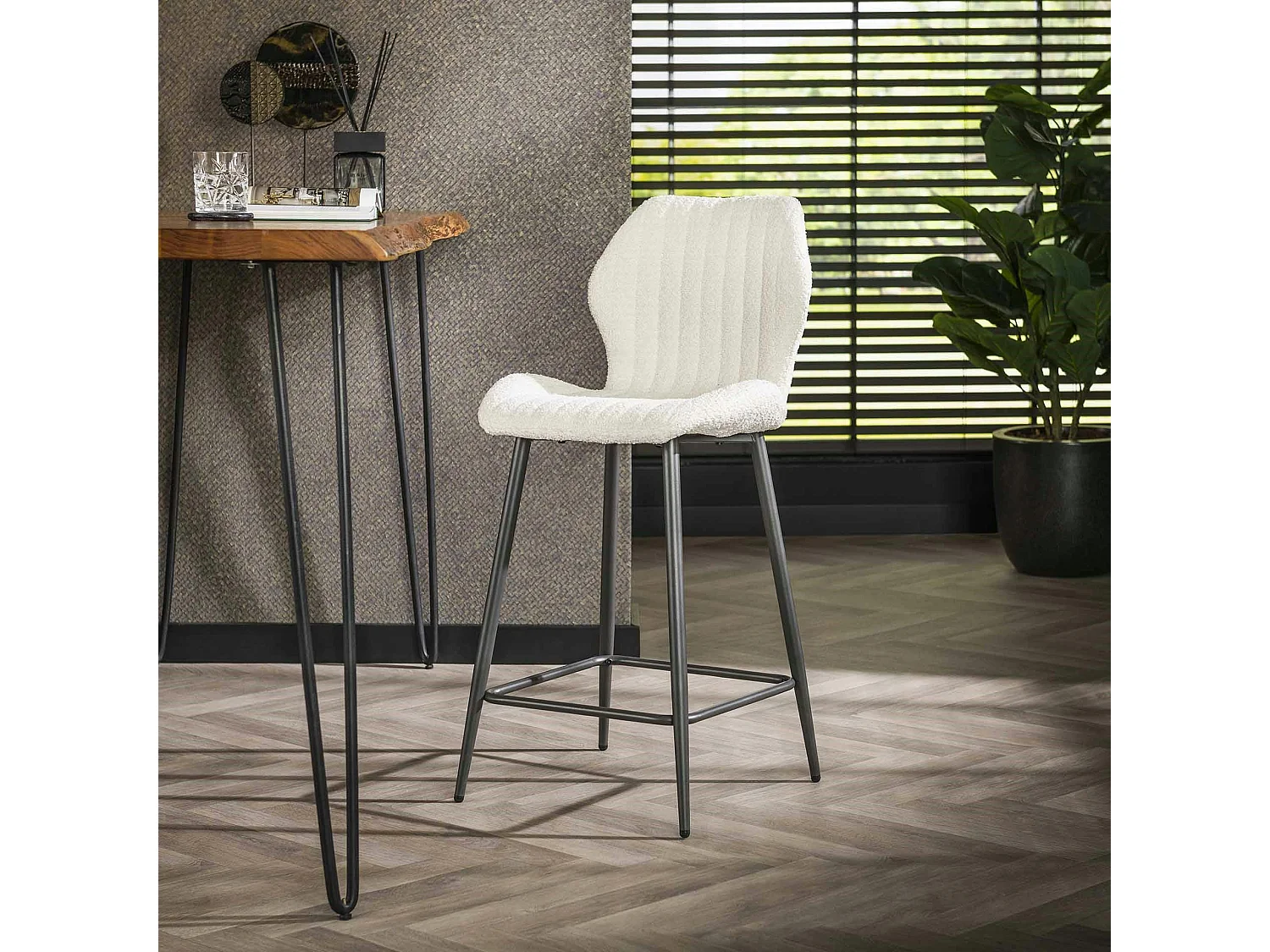 Chaise de bar blanche en bouclette avec repose-pieds (lot de 2) GALWAY