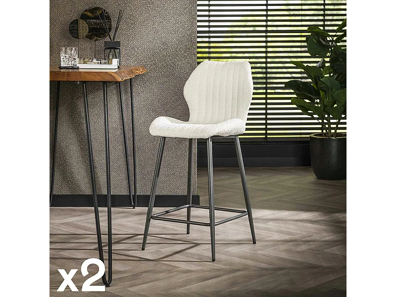 Chaise de bar blanche en bouclette avec repose-pieds (lot de 2) GALWAY