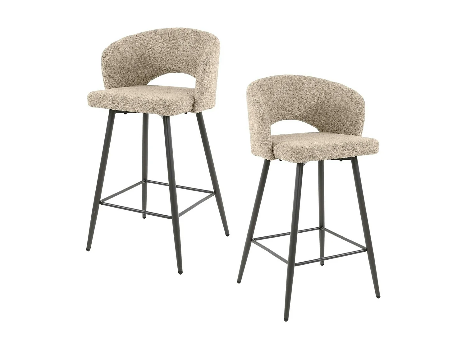 Tabouret de bar en tissu bouclette sable avec dossier ouvert (lot de 2) GALWAY