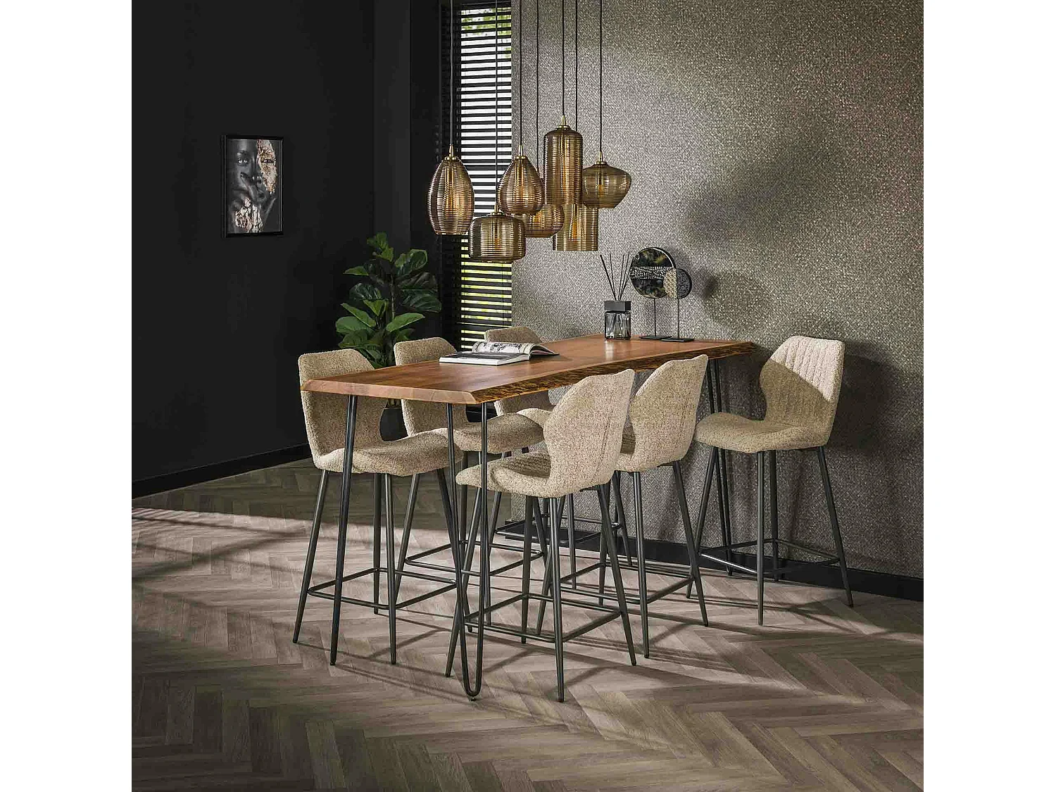 Chaise de bar beige en bouclette avec repose-pieds (lot de 2) GALWAY