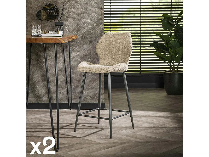 Chaise de bar beige en bouclette avec repose-pieds (lot de 2) GALWAY