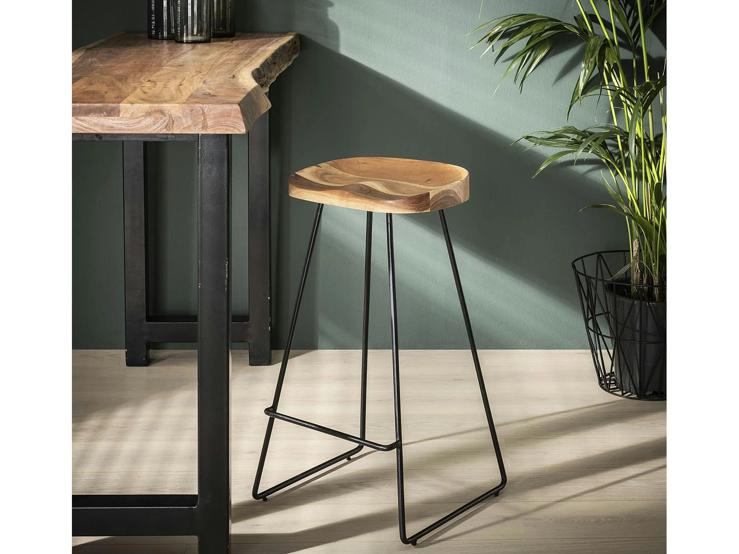 Tabouret de bar bois massif métal MELBOURNE