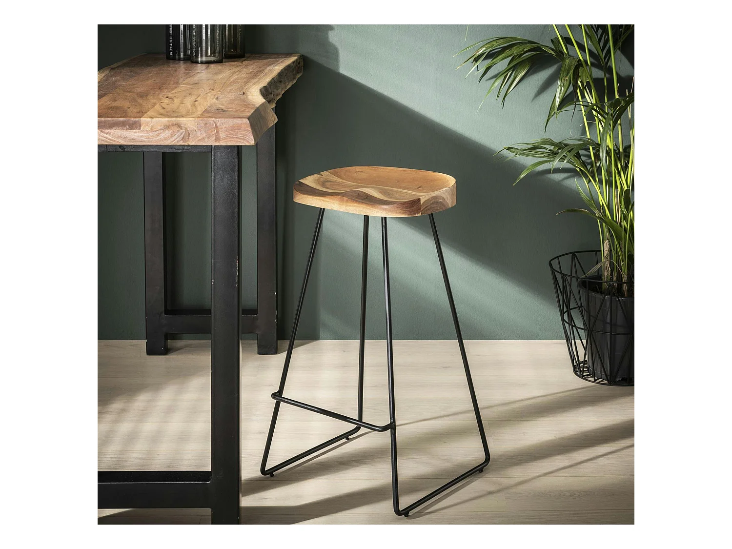 Tabouret de bar bois massif métal MELBOURNE