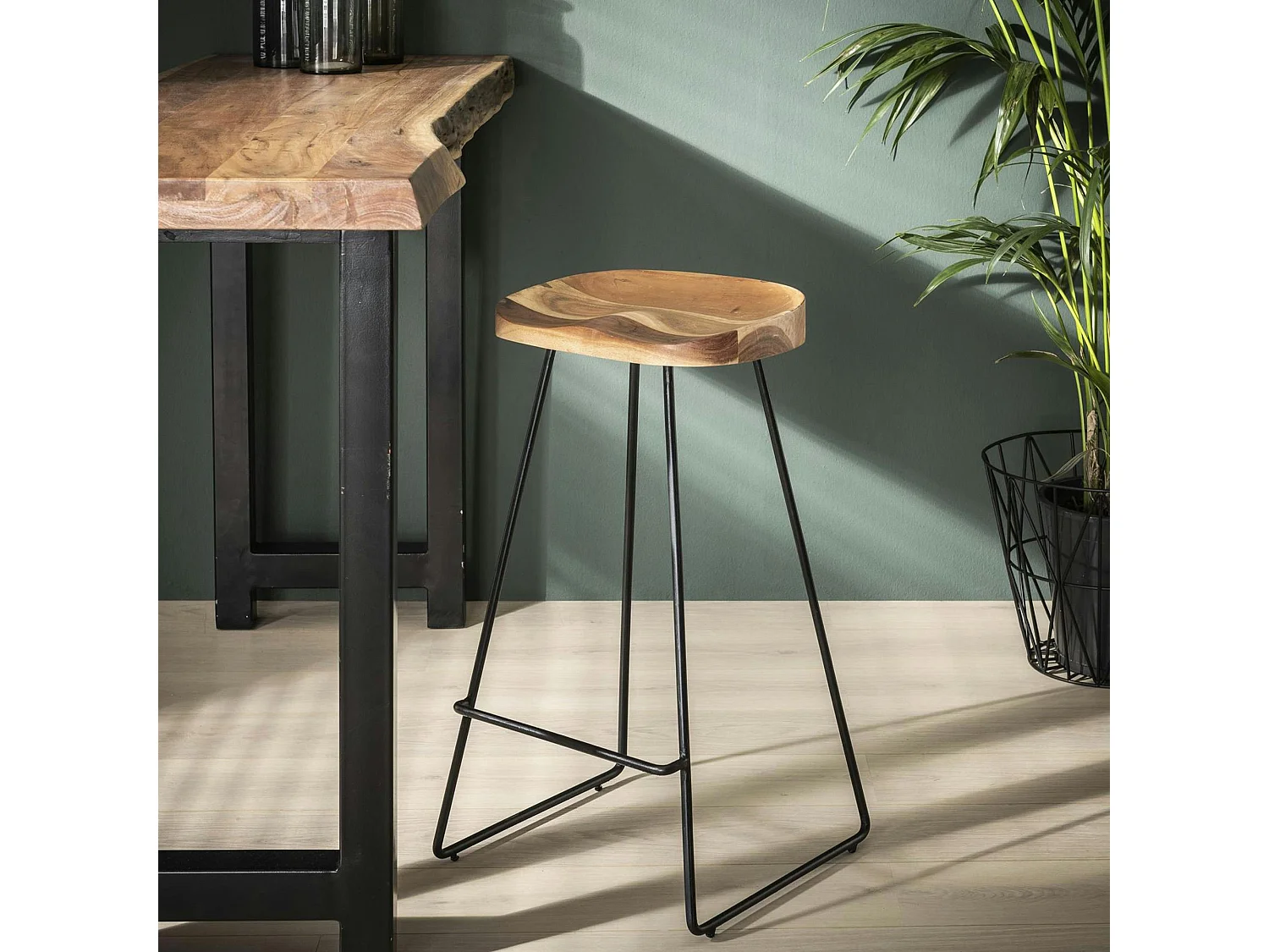 Tabouret de bar bois massif métal MELBOURNE