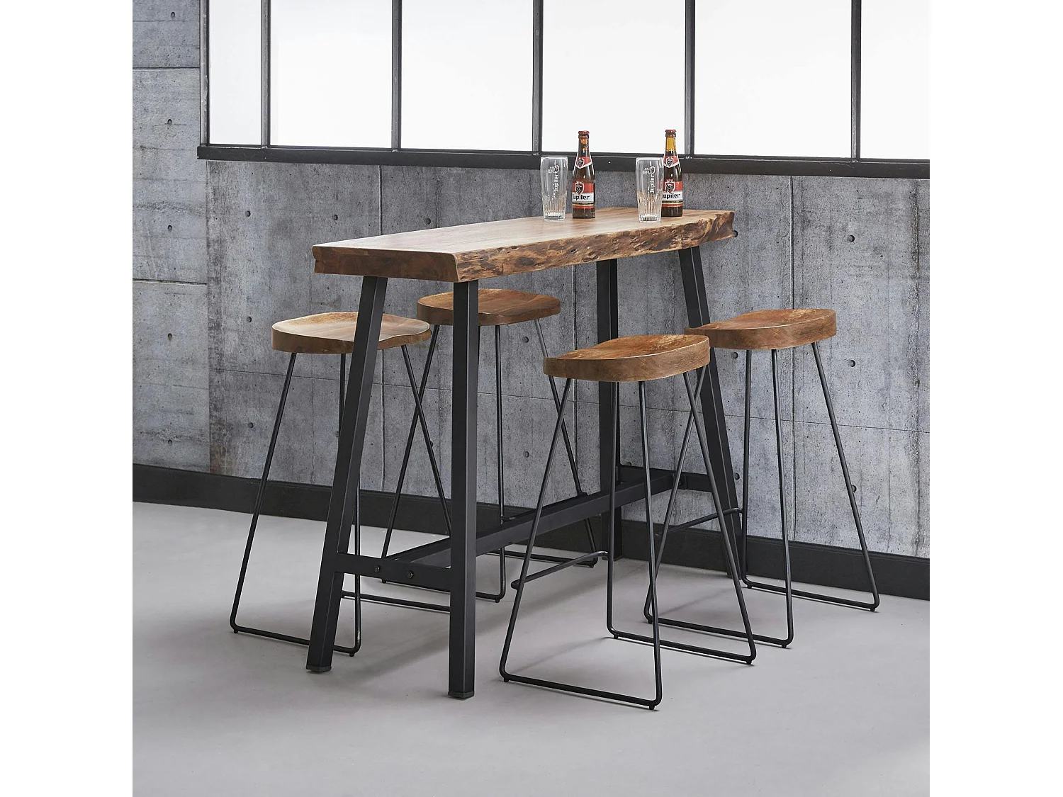 Tabouret de bar bois massif métal MELBOURNE