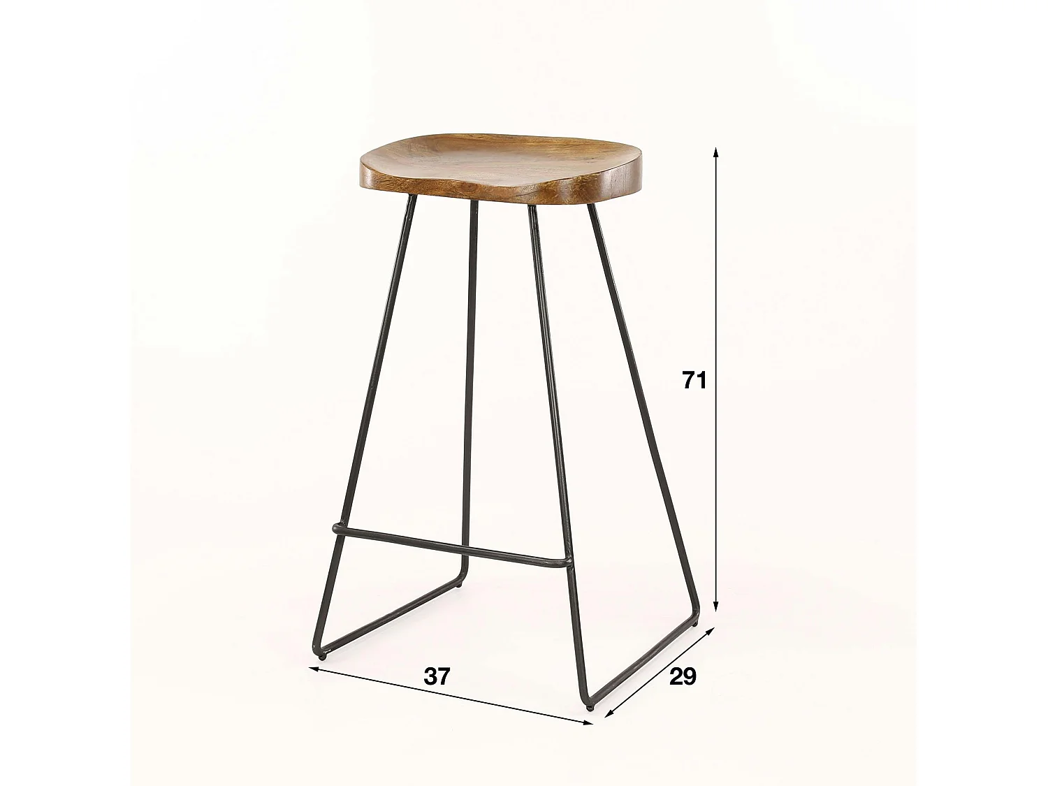 Tabouret de bar bois massif métal MELBOURNE