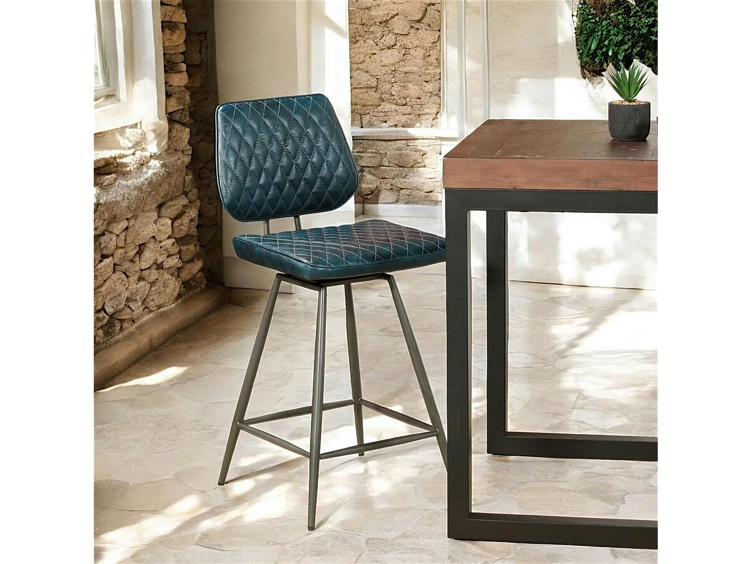 Chaise de bar industrielle bleu foncé SALERNE