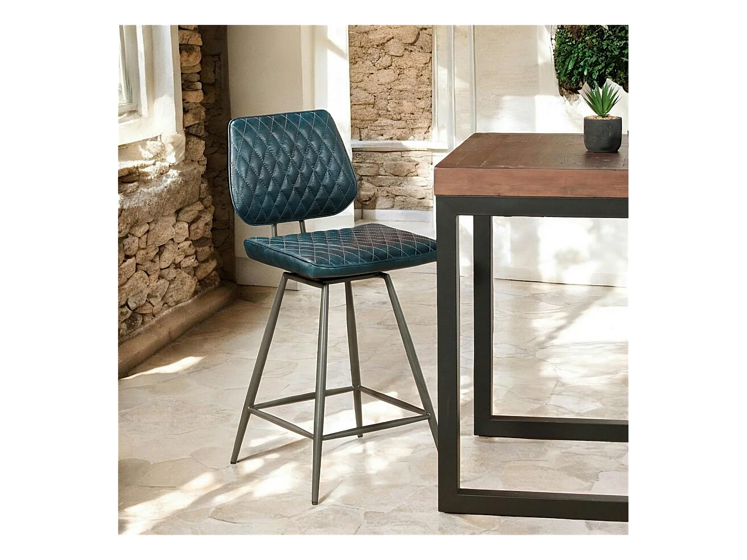 Chaise de bar industrielle bleu foncé SALERNE