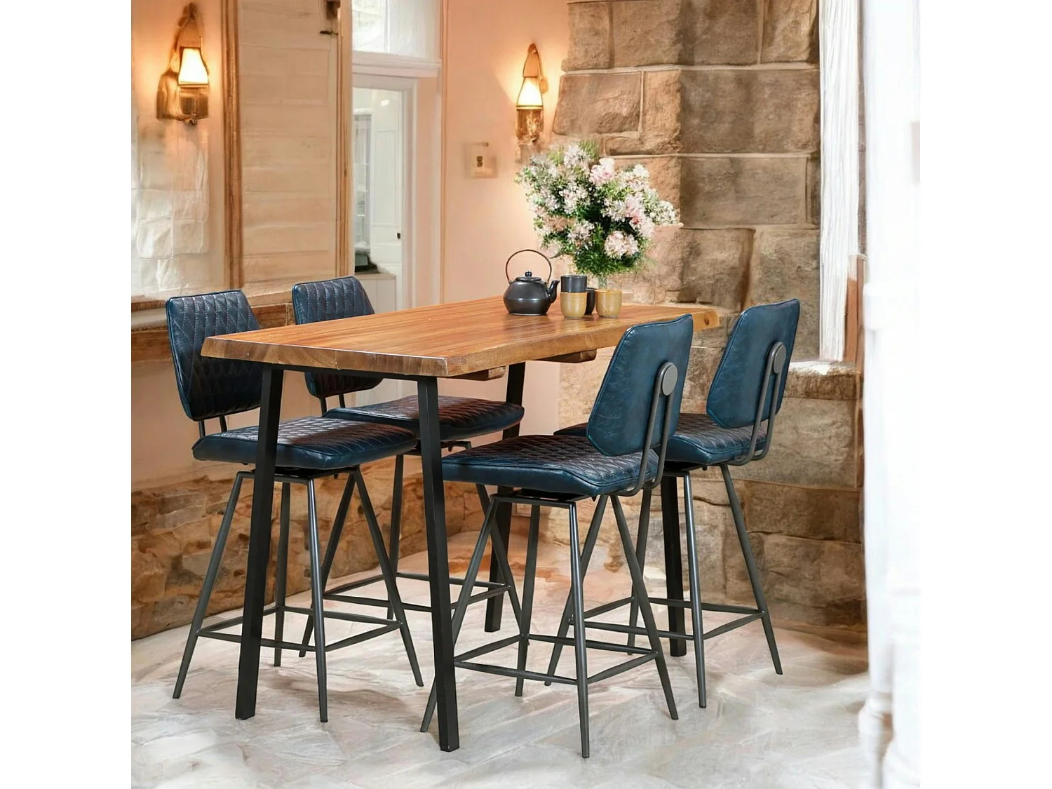 Chaise de bar industrielle bleu foncé SALERNE