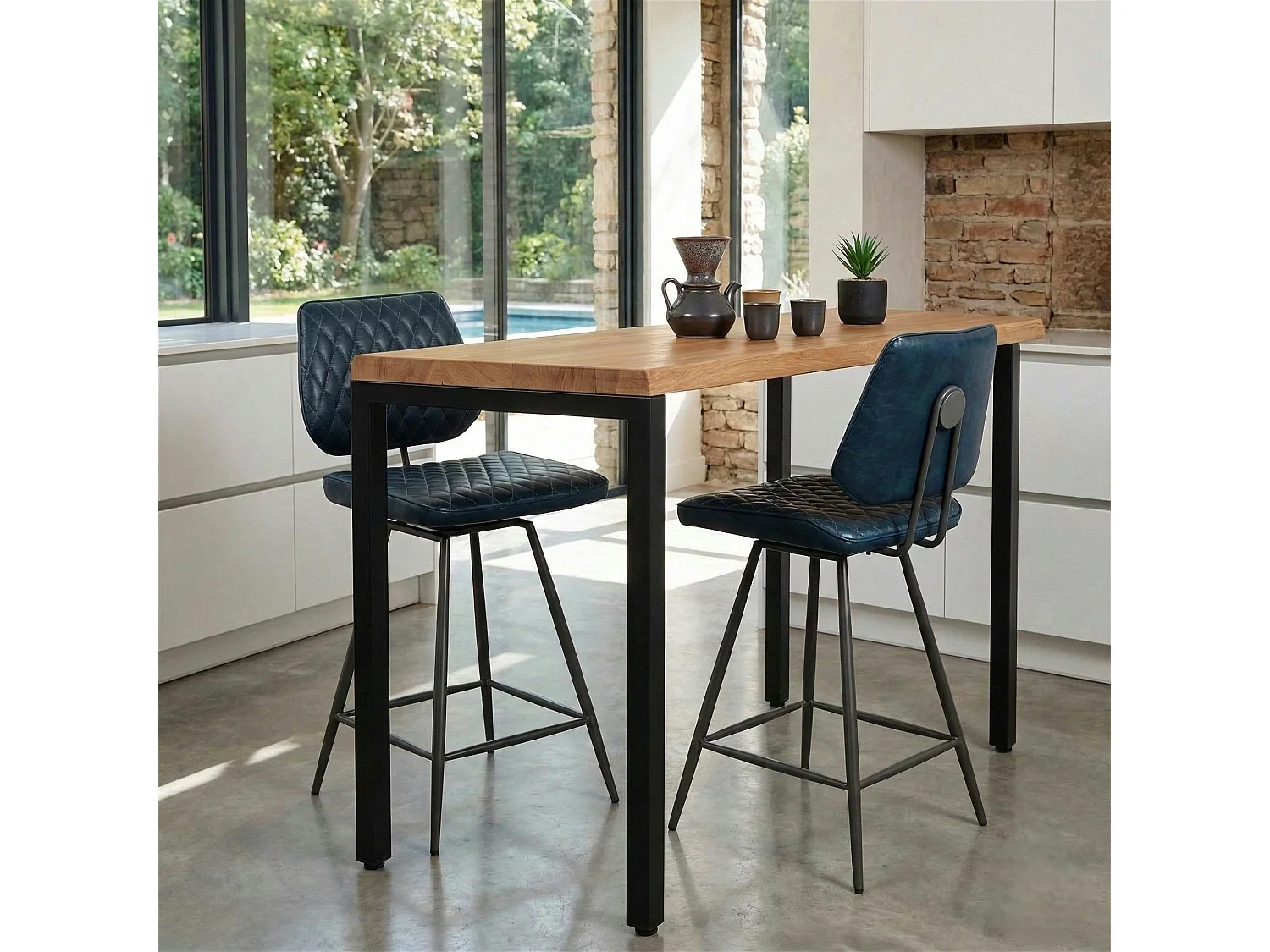 Chaise de bar industrielle bleu foncé SALERNE