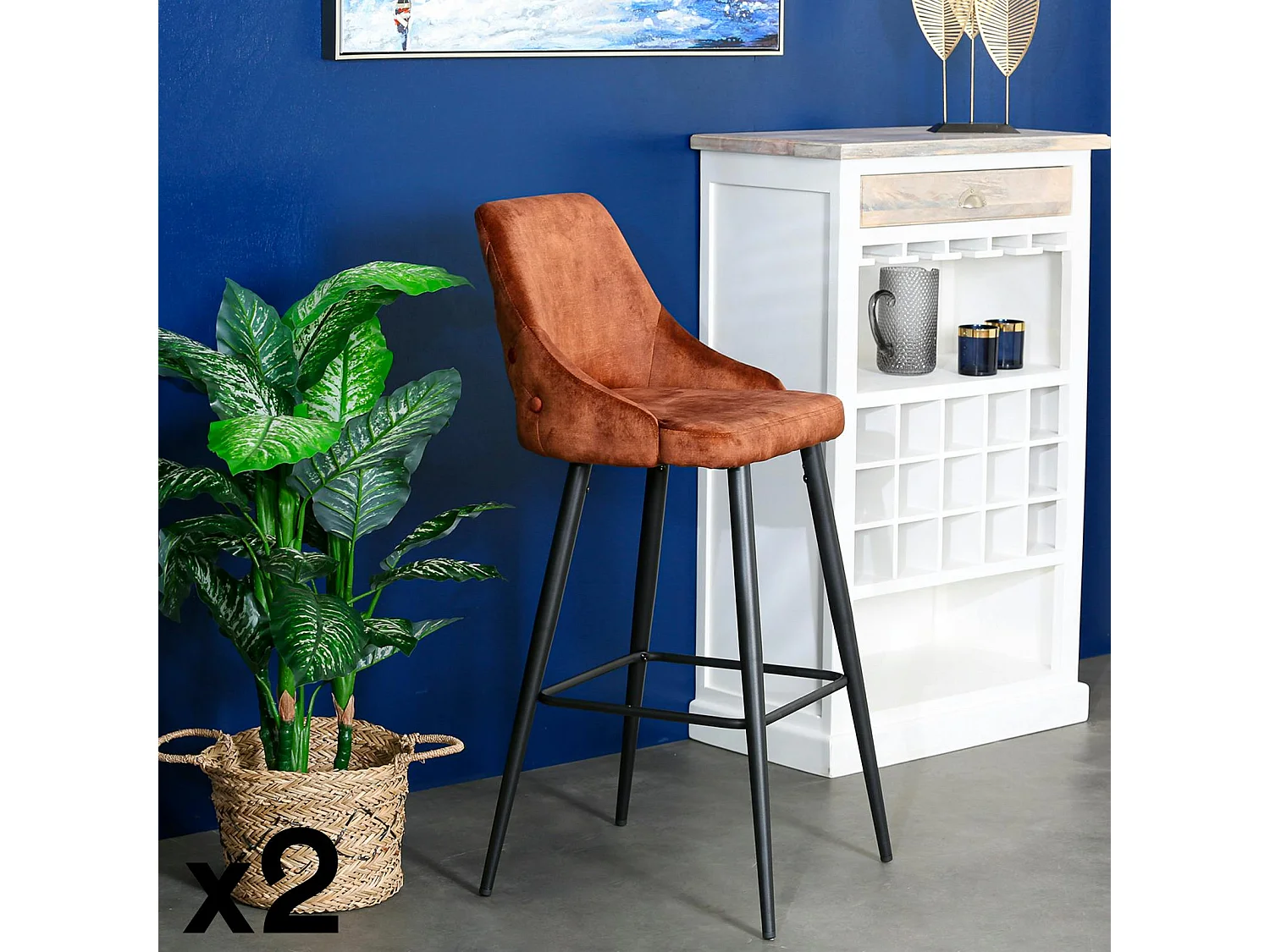 Chaise de bar velours havane (lot de 2) MALMOE