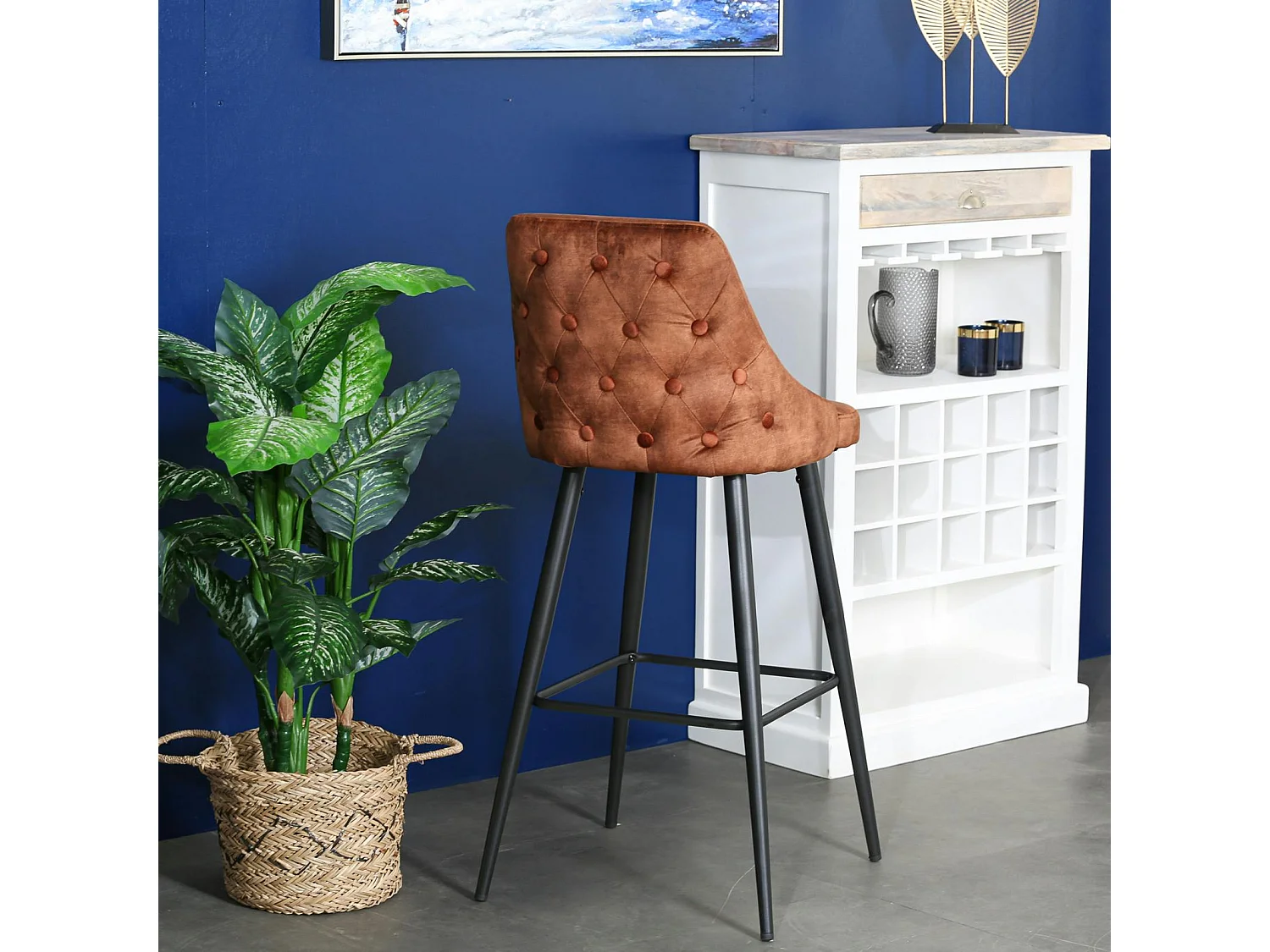 Chaise de bar velours havane (lot de 2) MALMOE